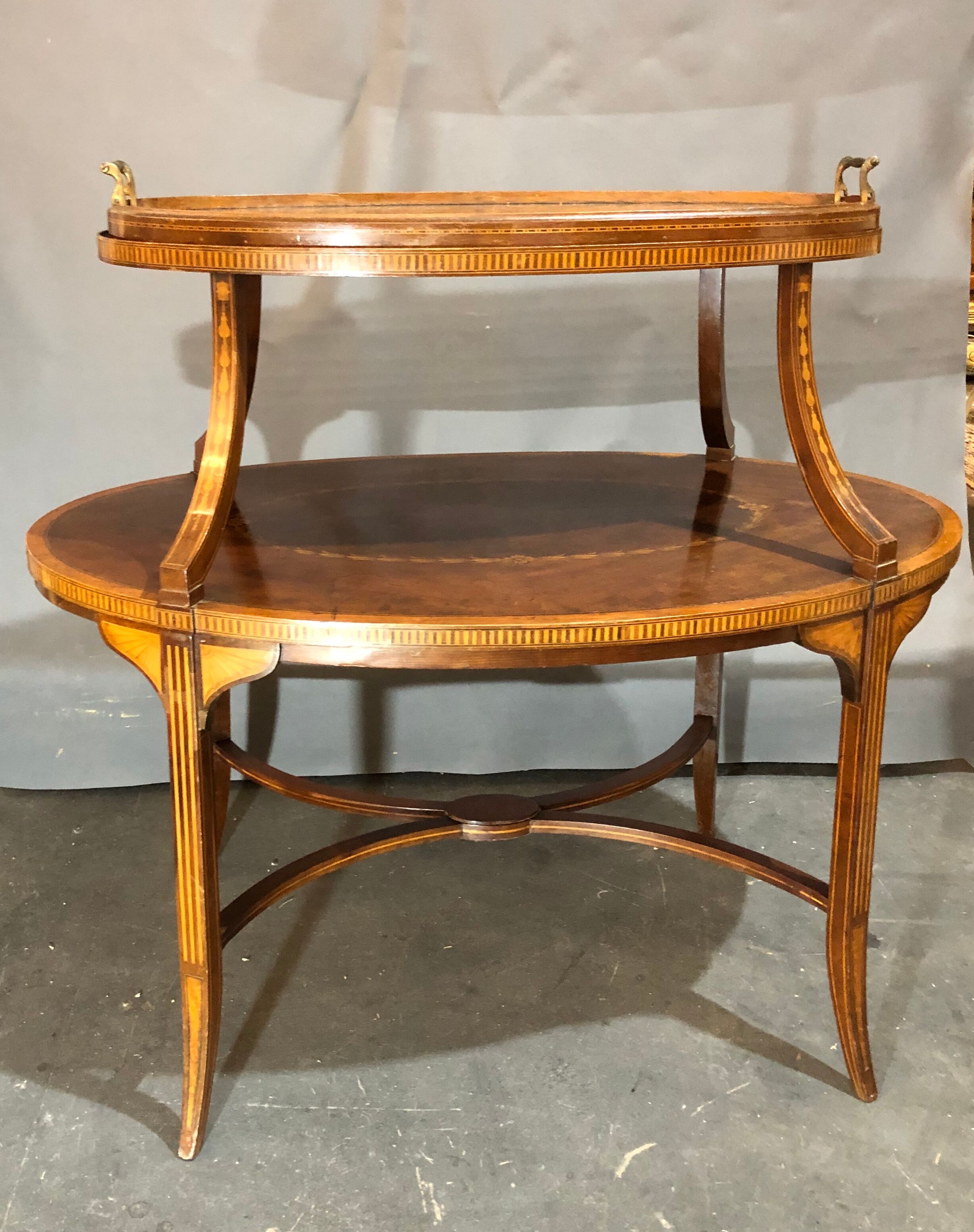 Old-fashioned tea table, 1920 in marquetry