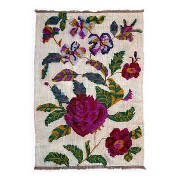 Vintage rose kilim rug 170x240cm shabby wool and silk, boho medium 2544