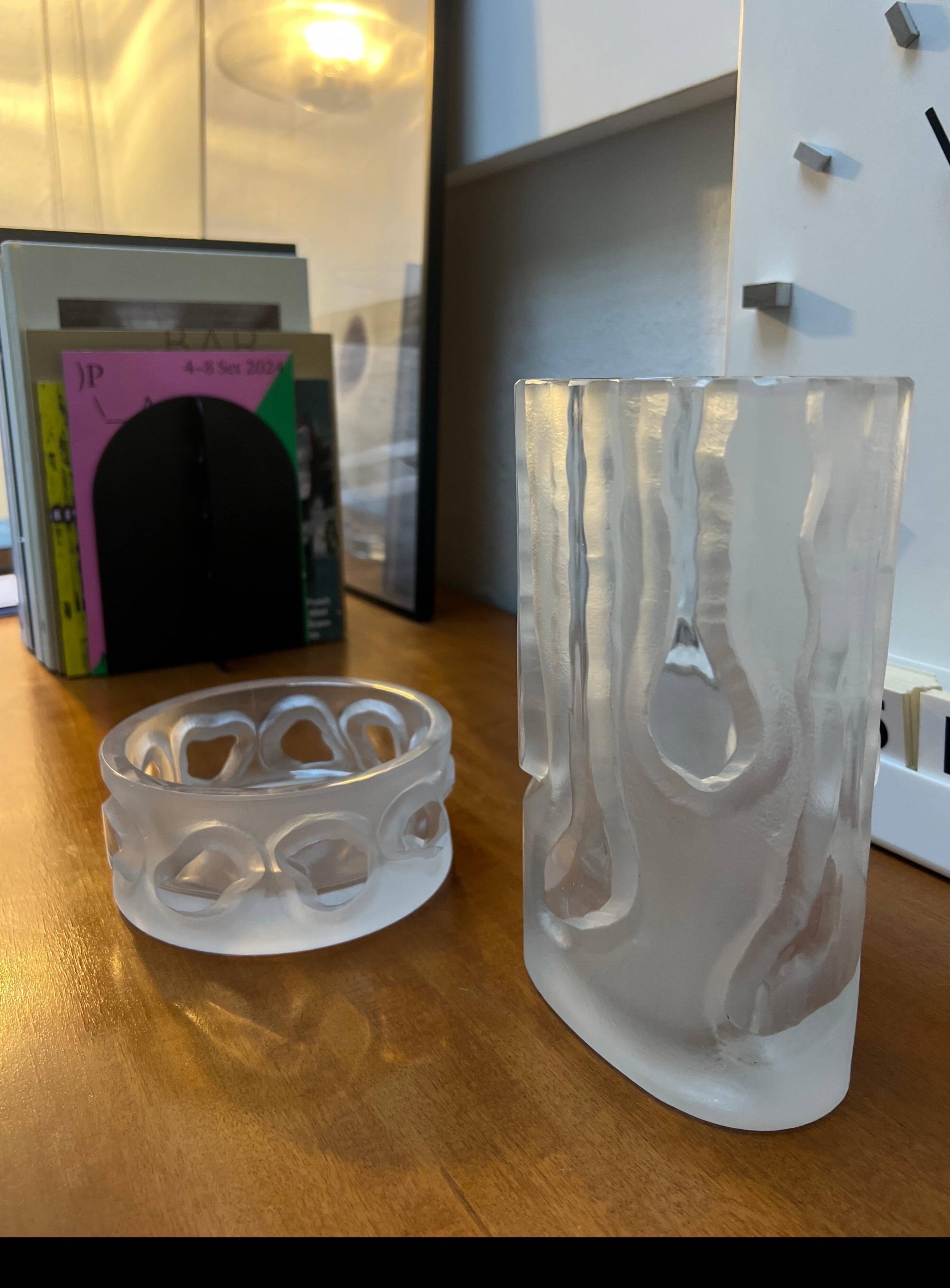 Decorative Organic Glass Vases, set of two engraved sculptural pieces, vintage