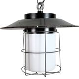 Industrial Grey Enamel Cage Pendant Lamp, 1960s