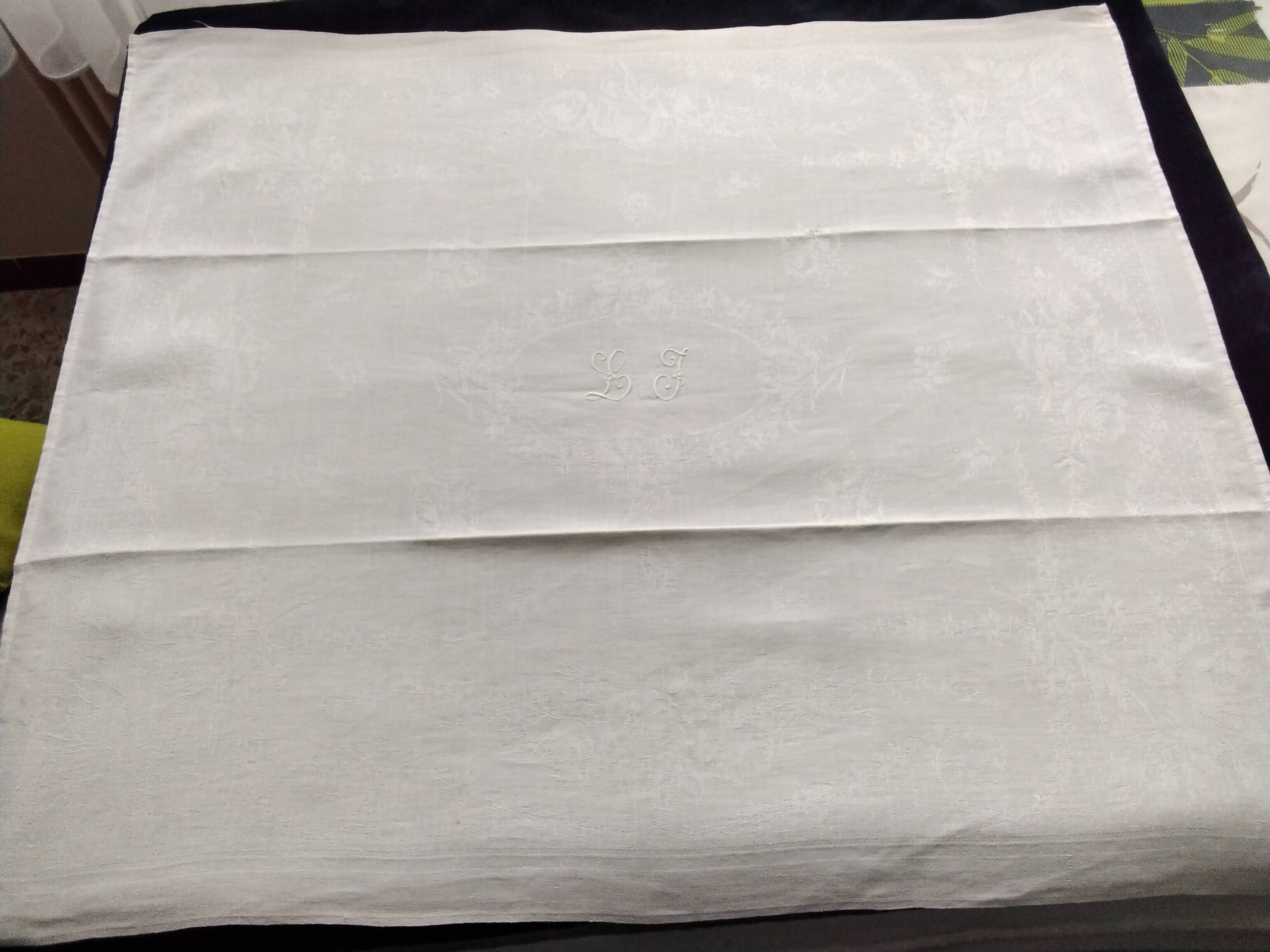 6 old LJ monogram damask cotton napkins