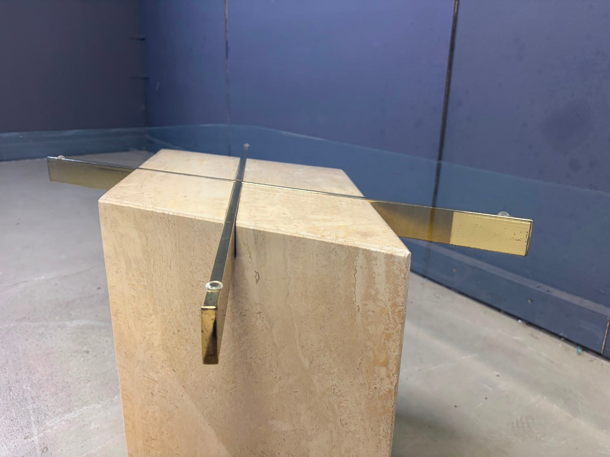Travertine and brass coffee table by Artedi, 1980s