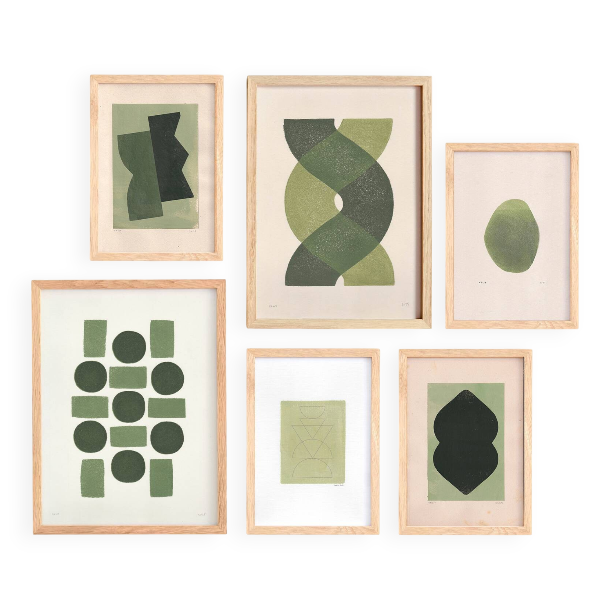 Collection of 6 abstract paintings on paper without frames signed eawy.