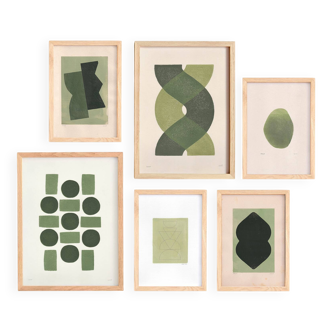 Collection of 6 abstract paintings on paper without frames signed eawy.