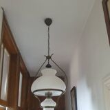 Lustre en opaline et cuivre