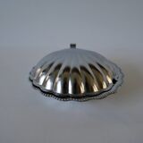 Shell pocket in silver metal and blue glass interior from the 60s and 70s