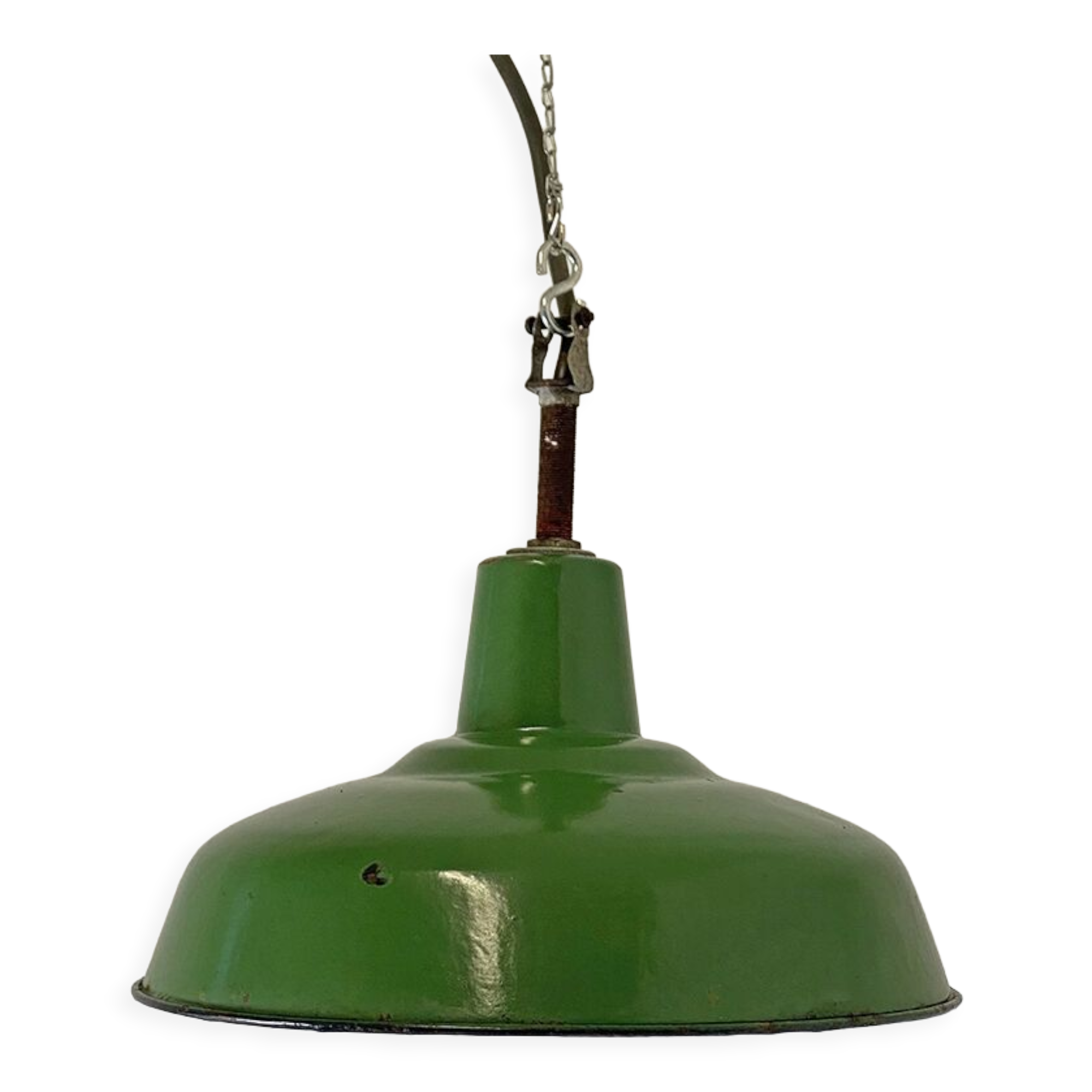 Vintage industrial suspension 50's in green enamelled sheet metal
