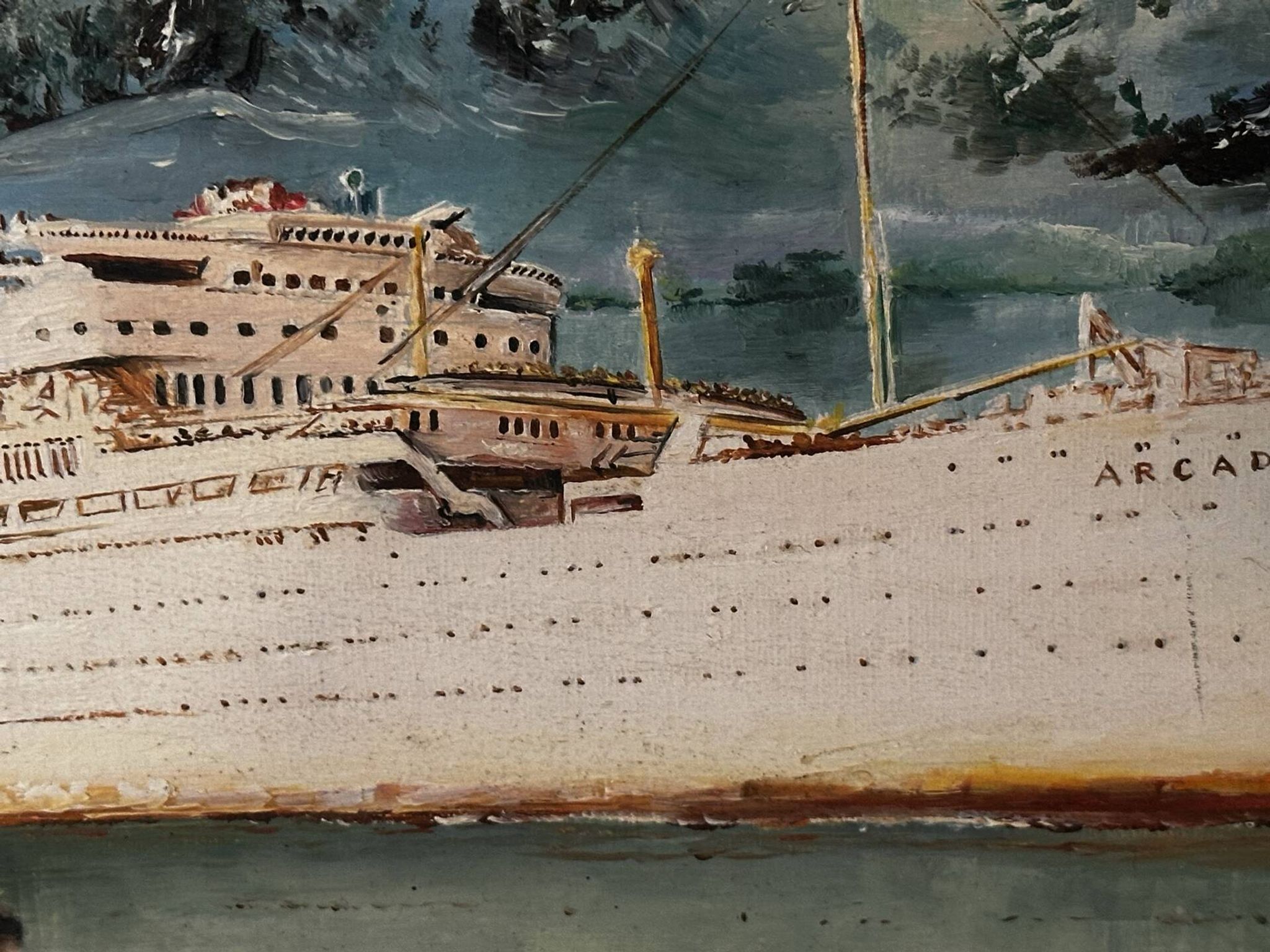 Oil on canvas Alain Chaussois (1950-2018) – Ocean liner Arcadia in the