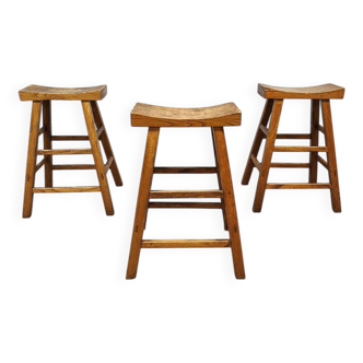Tabourets de bar brutalistes vintage en bois courbé
