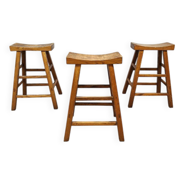 Tabourets de bar brutalistes vintage en bois courbé