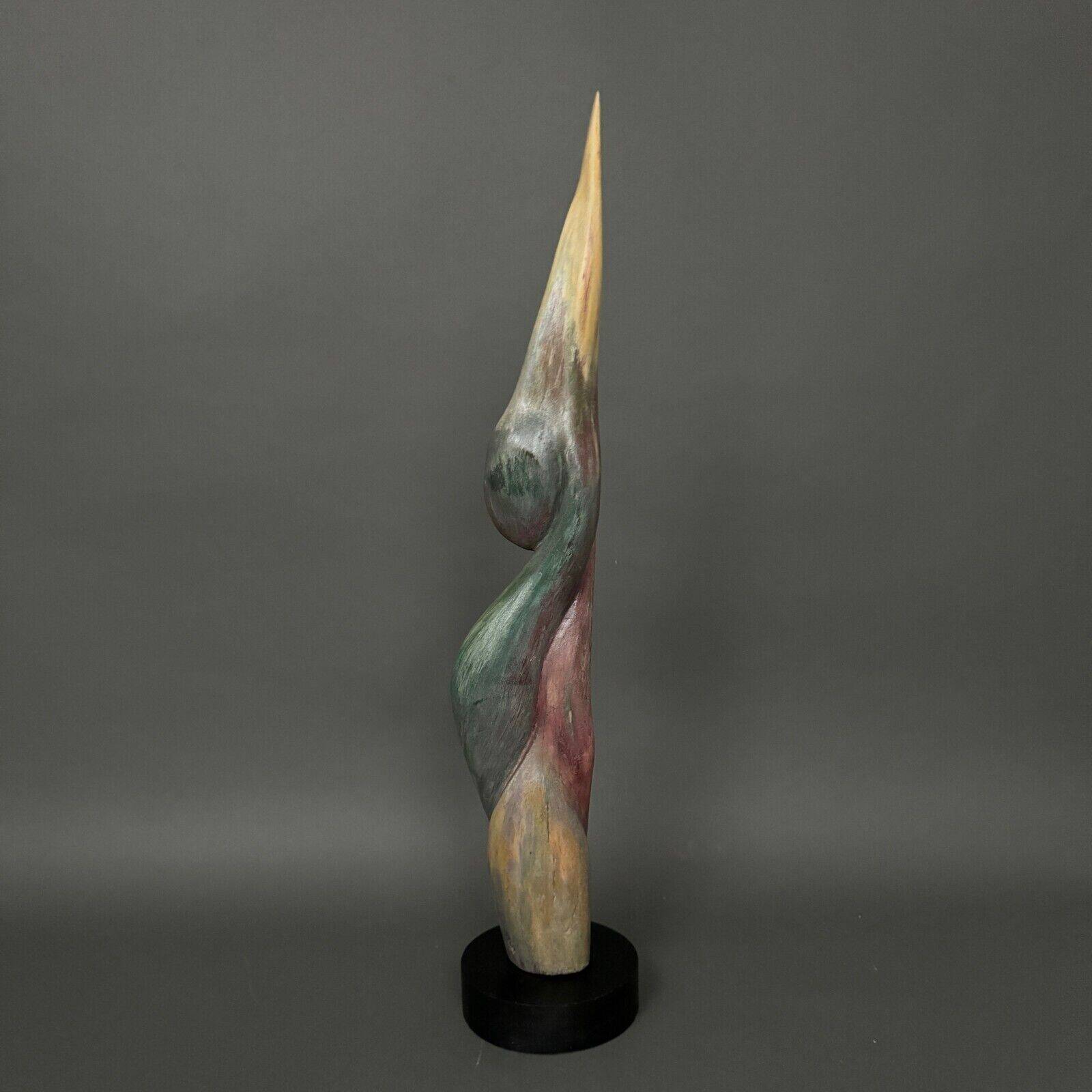 Wooden sculpture by Calin Hentea 20th century woman with bird