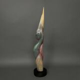 Wooden sculpture by Calin Hentea 20th century woman with bird