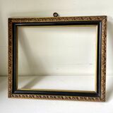 Cadre bois ancien Bordure noire & dorée 28,5 cm x 24 cm