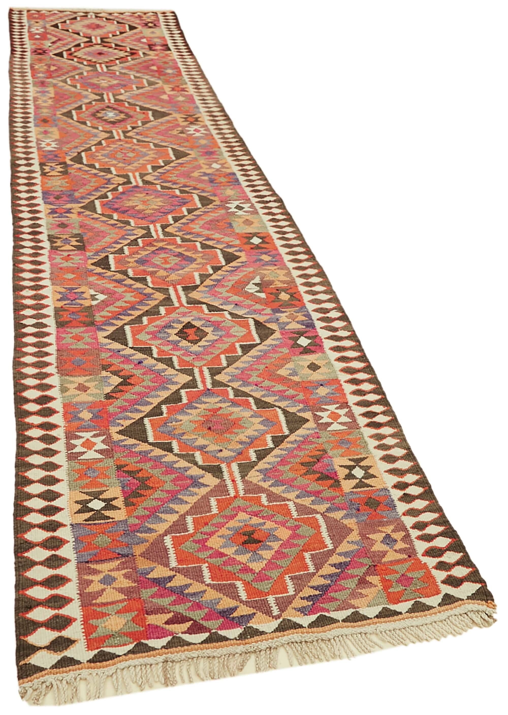 Turkish Handwoven Vintage Herki Kilim 90 cm x 347 cm