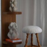 Modern Danish, a pair of tripod stools, seats reupholstered in lambswool, 1950s.