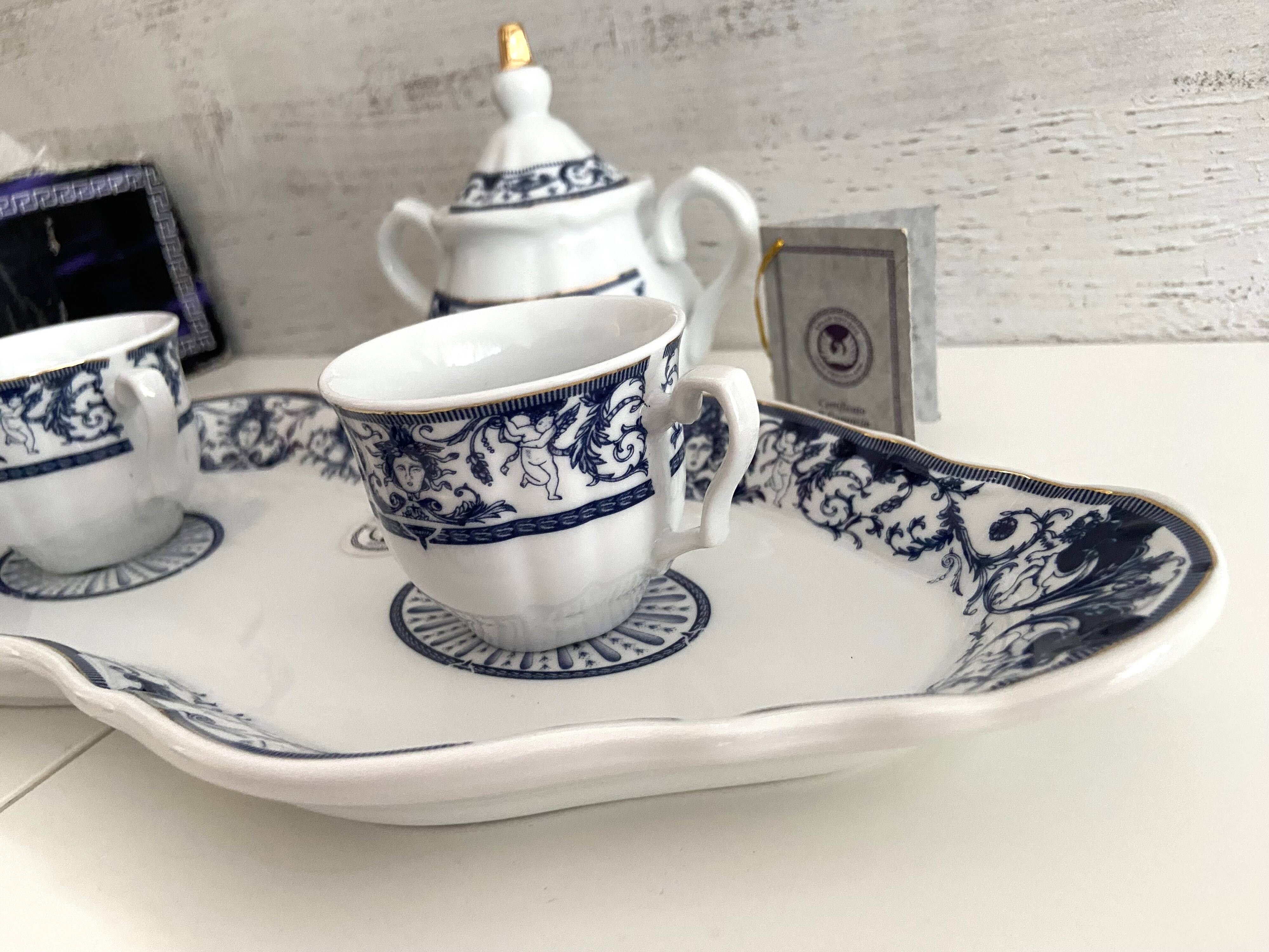 You & Me Coffee Set Fine Italian Porcelain "Belle Époque" Duo Blue