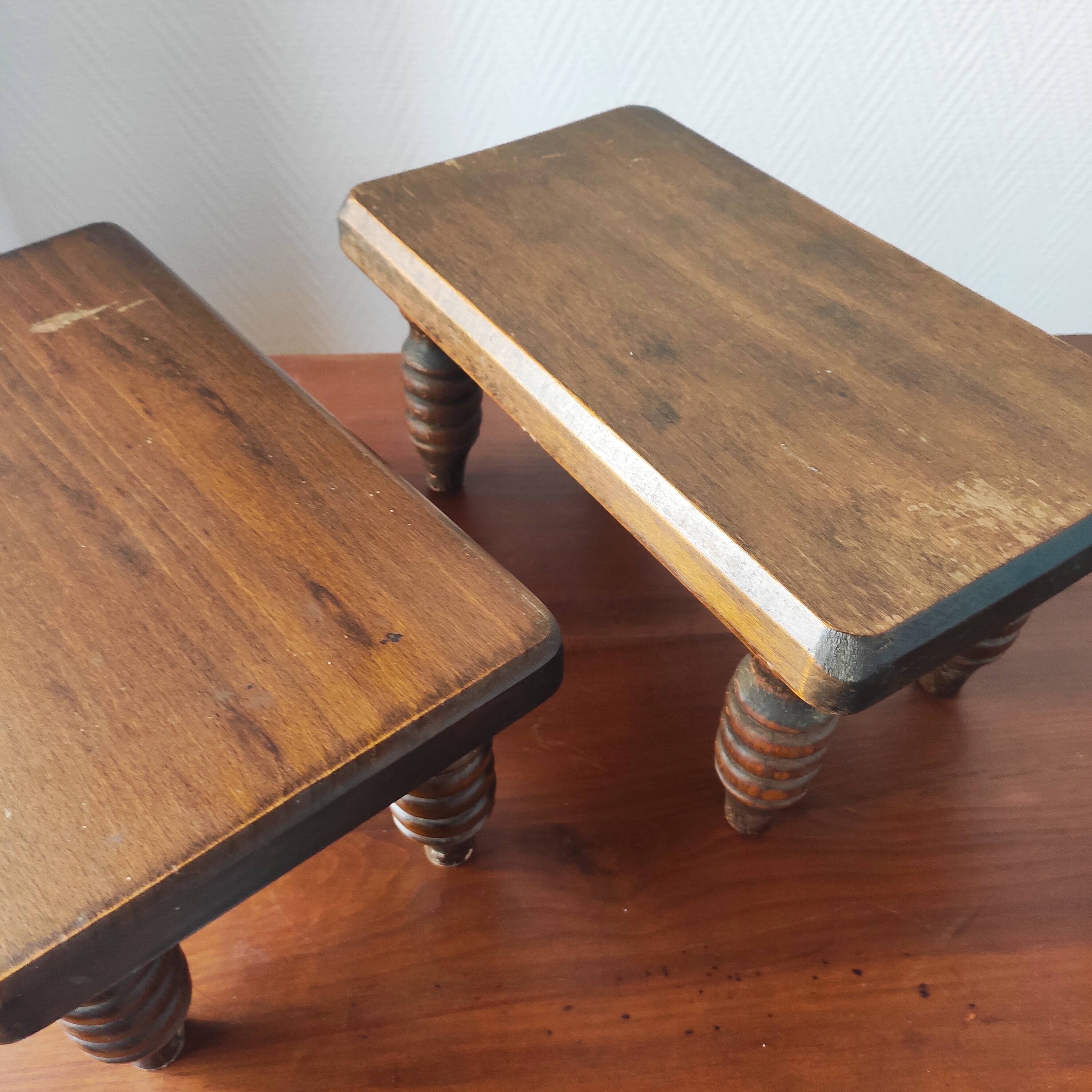 Pair of vintage solid wood footrests