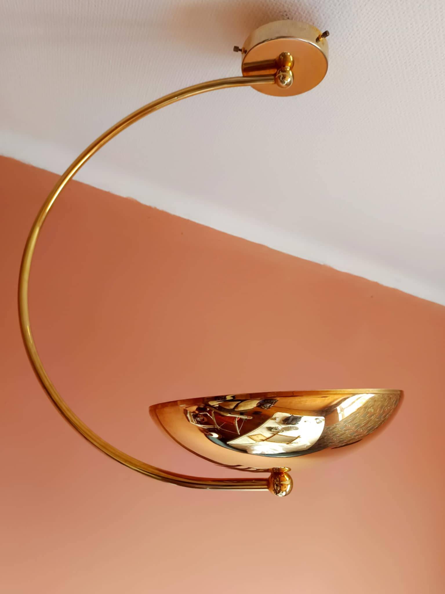 Vintage gold metal arc pendant light, 1980s