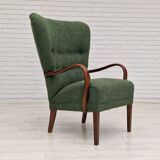Fauteuil restauré, tissu vert bouteille