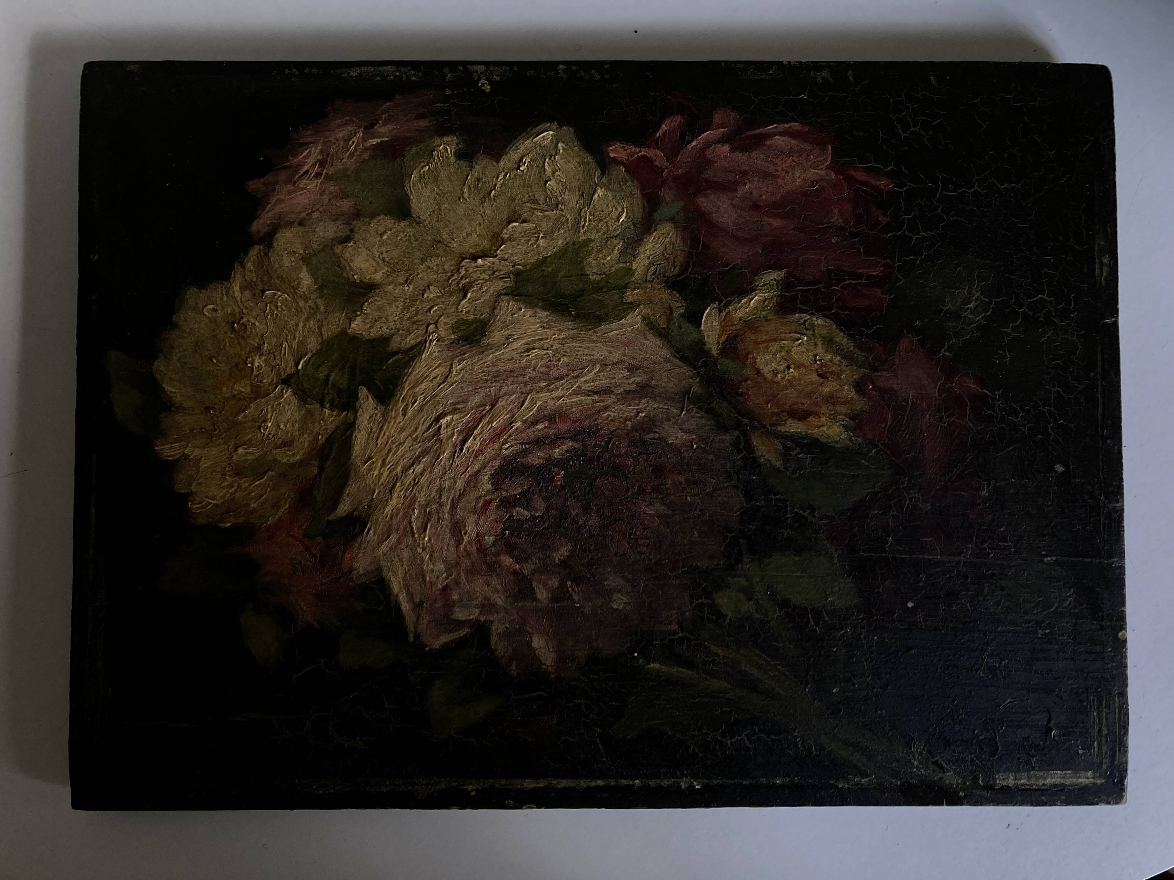 Oil on wood 19th century cut flowers