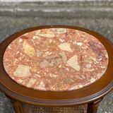 Oval Louis XVI gueridon carved in solid cherry wood with pink marble.