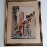 Tableau Aquarelle signée Vue sur la Cathédrale d'Albi