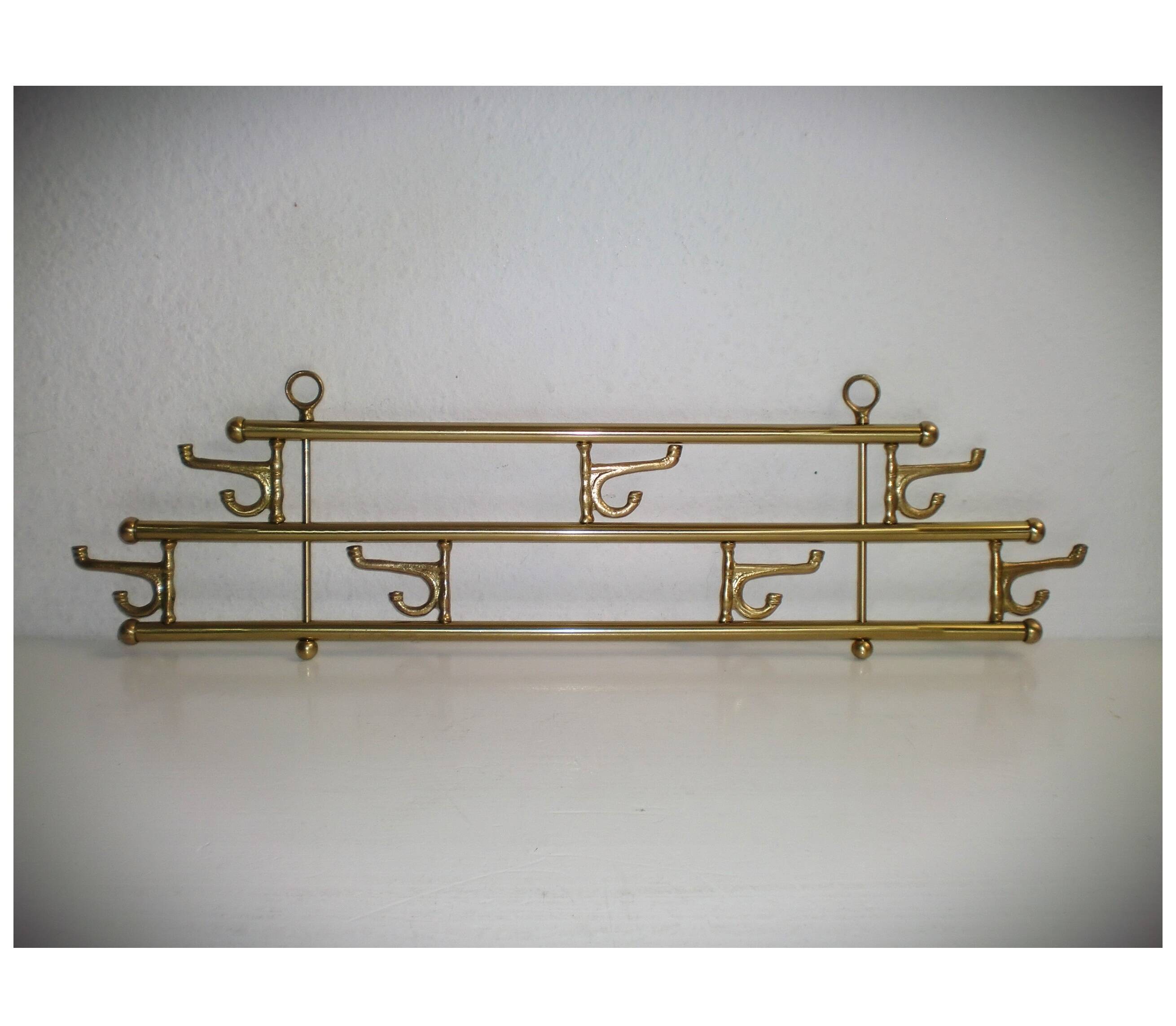 1 of 2 brass coat racks with 7 foldable hooks 1940s art-deco