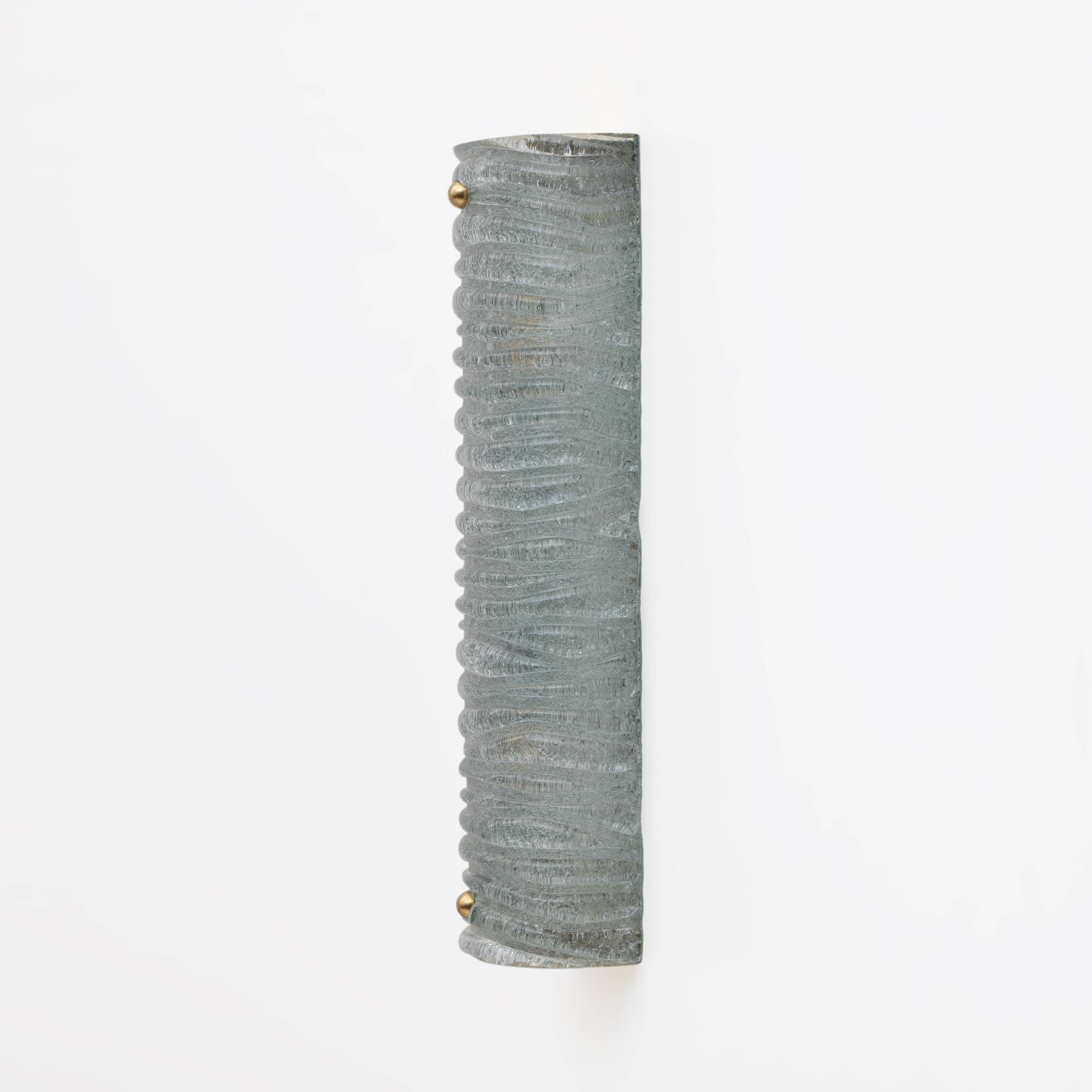 Pair of Barovier & Toso Art Deco Brass and Aquamarine Murano Glass Sconces