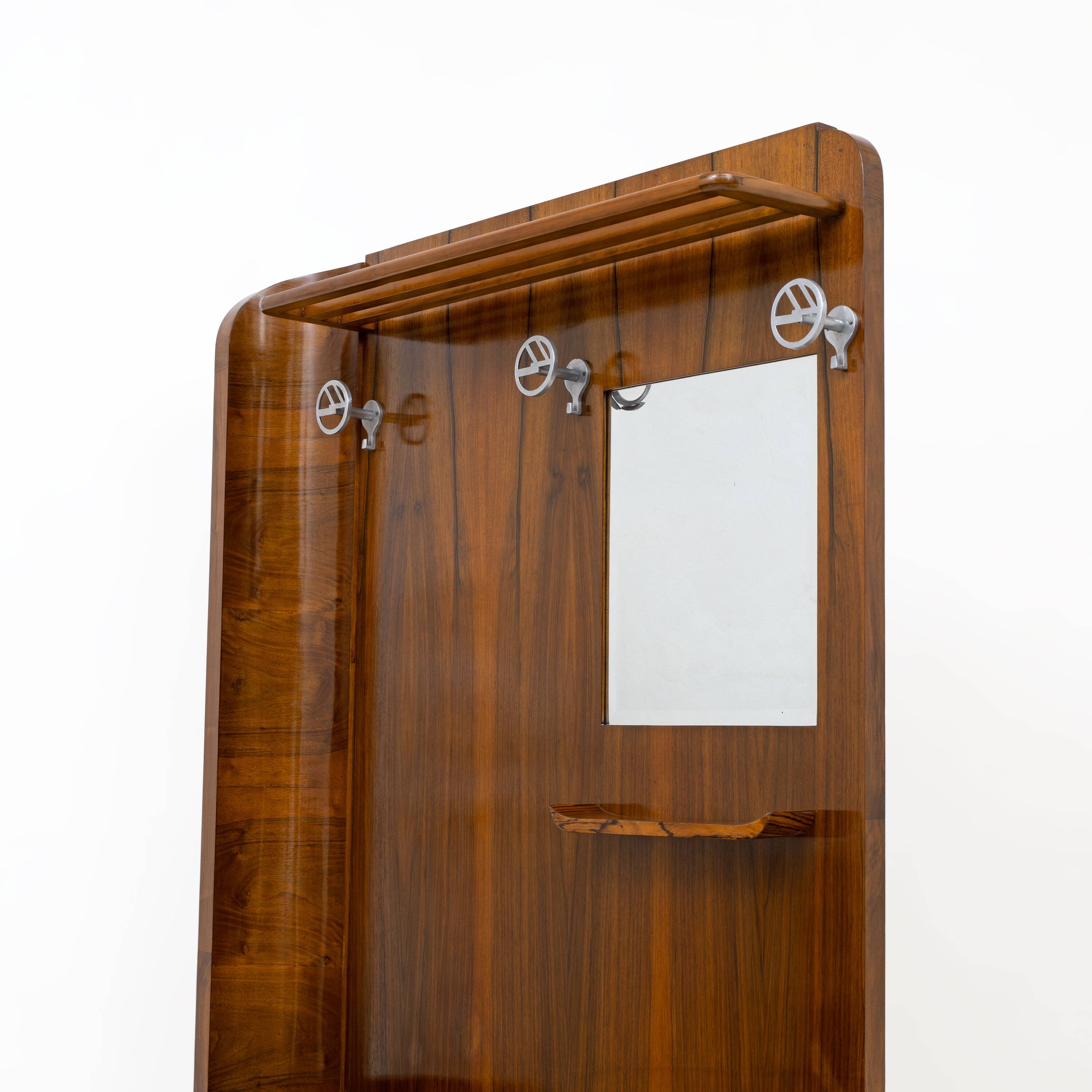 Italian Art Deco Walnut Entry Hall Stand with Integrated Umbrella Holder