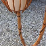 Bamboo and rattan floor lamp 2 lights from the 70s