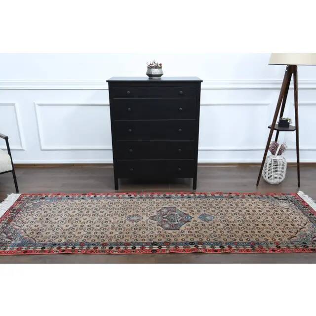 Vintage Turkish Oushak Handmade Wool Cotton Beige Runner Rug  98x284