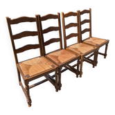 4 chaises rustiques en bois massif paillées style campagne