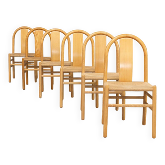 Chaise de salle à manger en bois courbée ronde Annig Sarian des années 80 pour Tisettanta