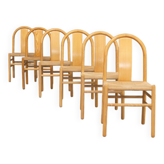 80s Annig Sarian round bend wooden dining chair for Tisettanta set/6