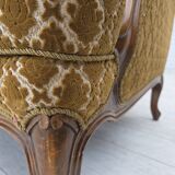 1950s, Danish 3-seater sofa, furniture velour, carved ash wood.