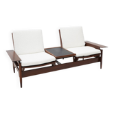 Wooden canapé and white boucle by Mario Franchioni for Framar, 1960s.