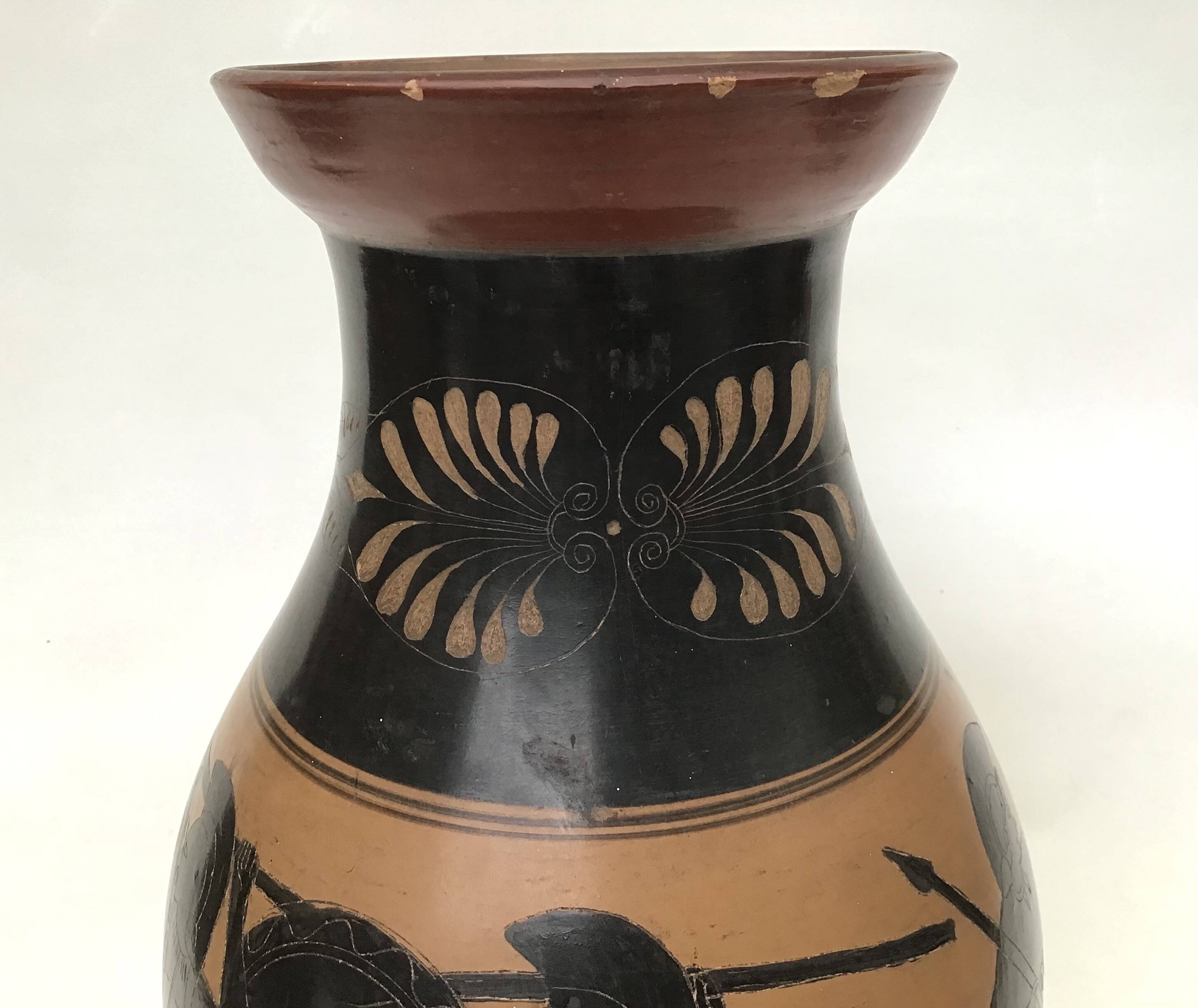 Reproduction of a Greek Attic-style black-figure vase depicting warriors