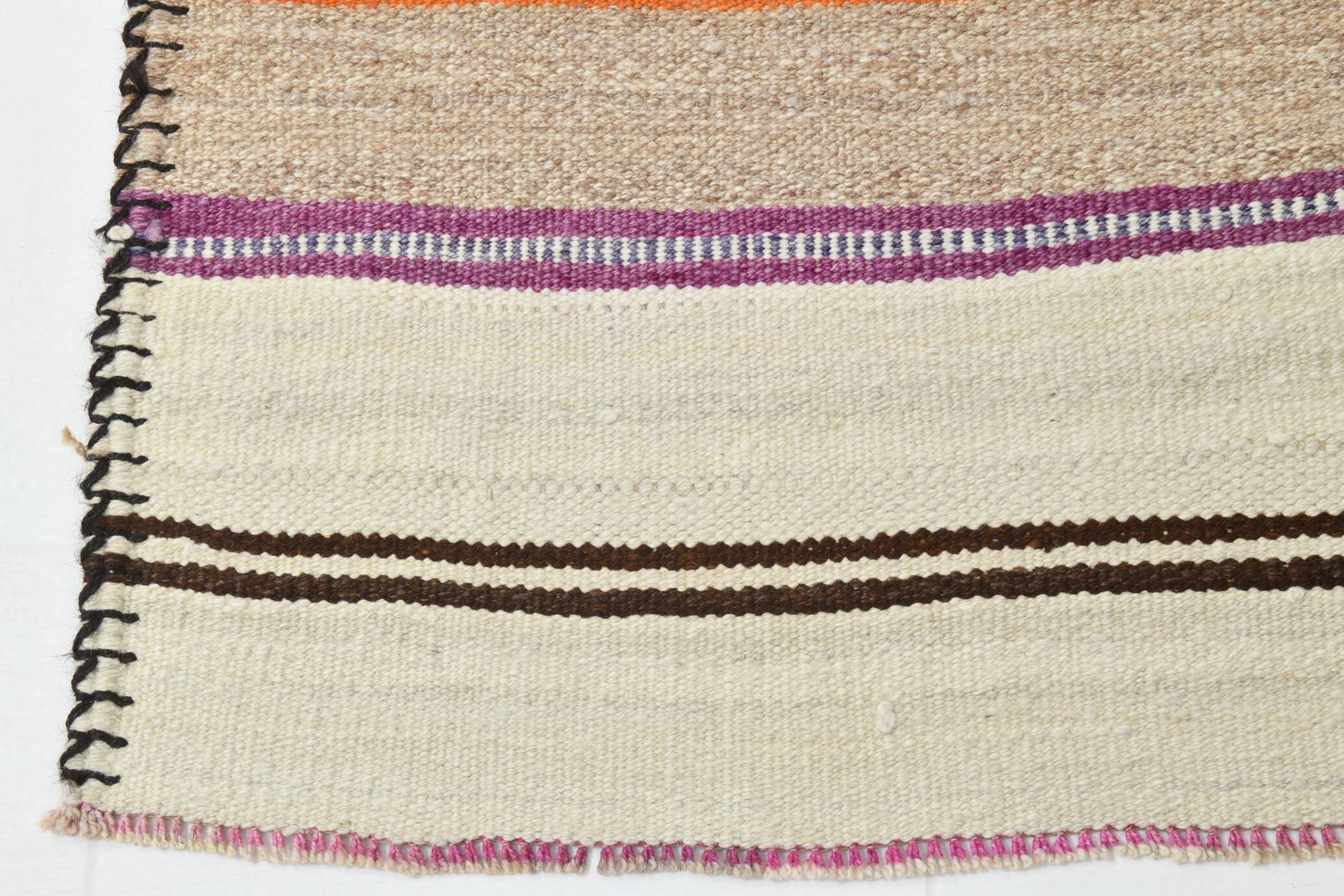 2x11 Brown & Cream Vintage Kilim Runner Rug, 75x337Cm