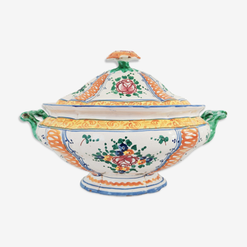 Italian earthenware soup bowl decorated with flowers