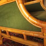 Mid century wing lounge chair in bamboo and olive green, 1960s