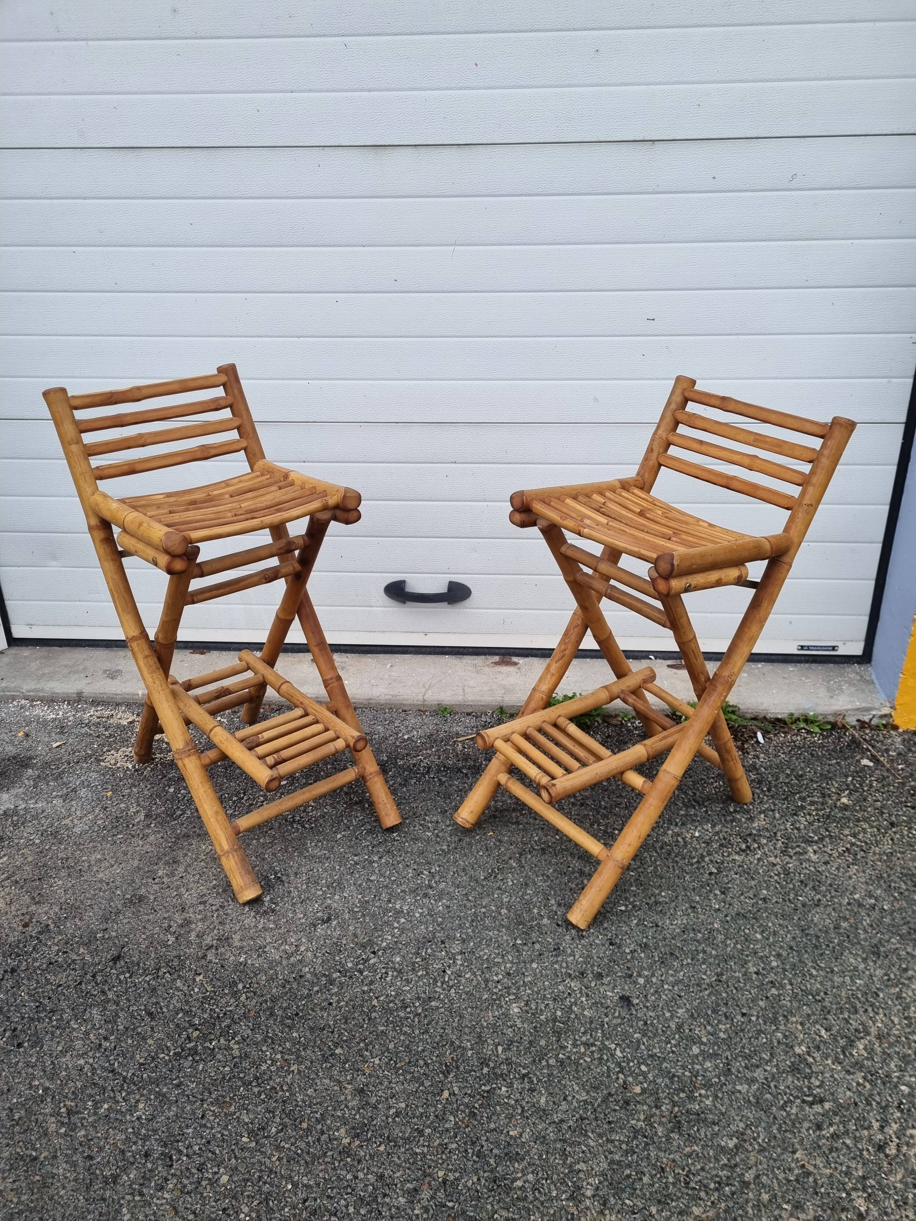2 bamboo rattan stools from 1980