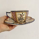 Antique Quimper Henriot earthenware cups and saucers