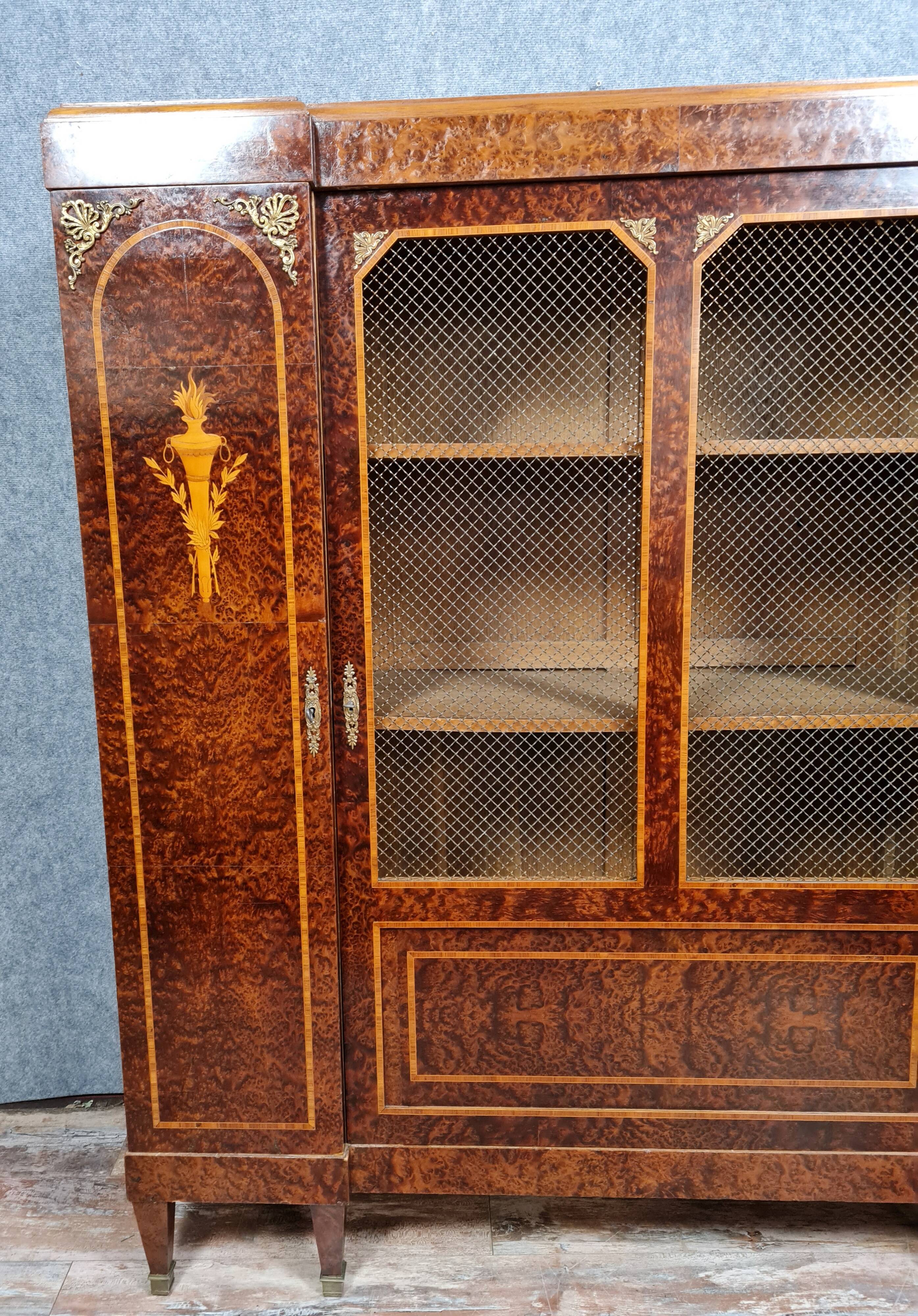 Louis XVI library in noble wood marquetry around 1850