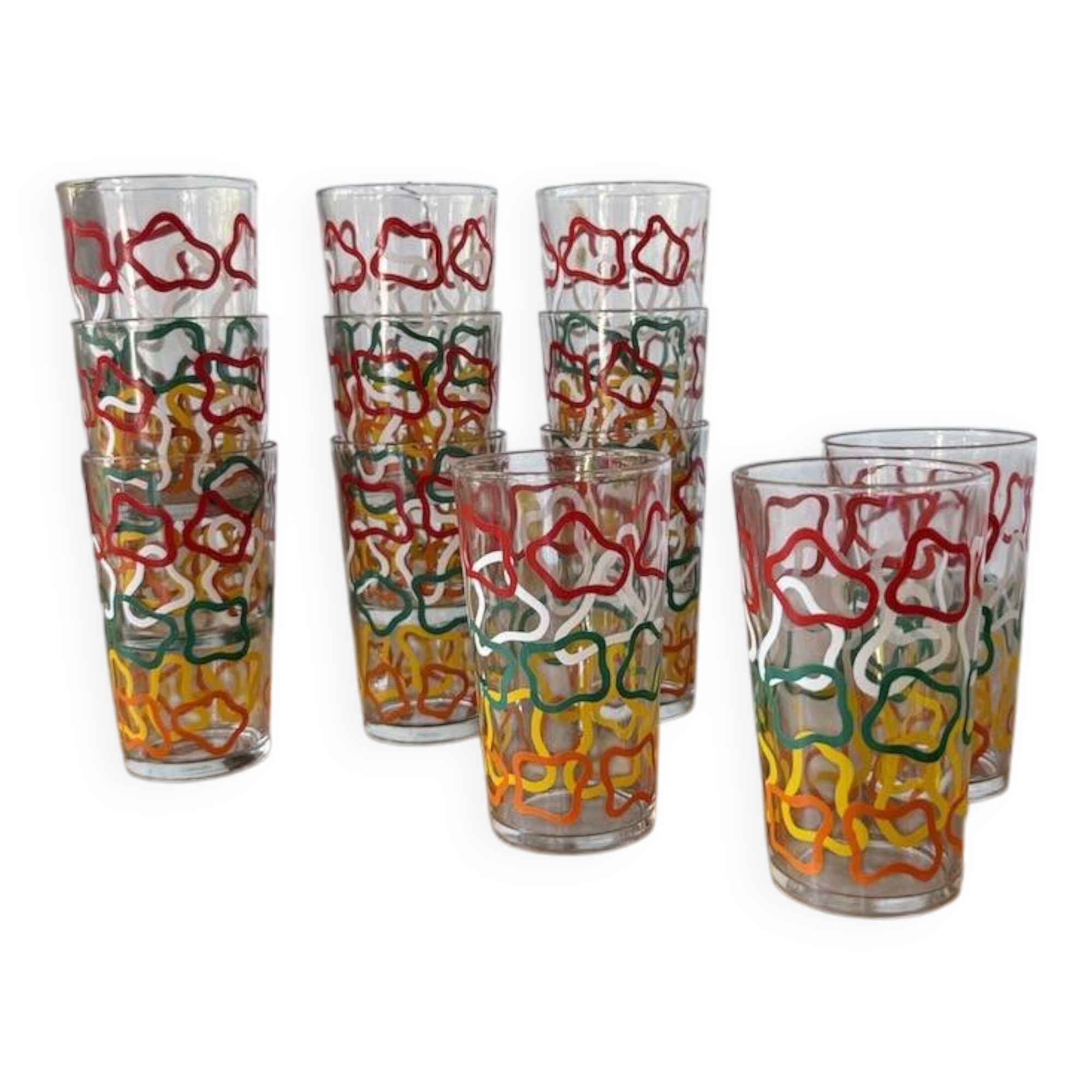 Set of 12 graphic glasses 1970