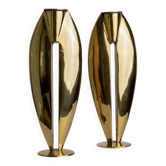 2 bougeoirs vintage massifs en laiton - design Art déco années 1970 - décoration de table élégante et intemporelle, idée cadeau