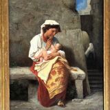 Maternity or Young Peasant Woman and Her Child, Signed C Bühler, Italy 19th C.