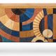 A beech wood Art Deco sideboard with polychrome marquetry.