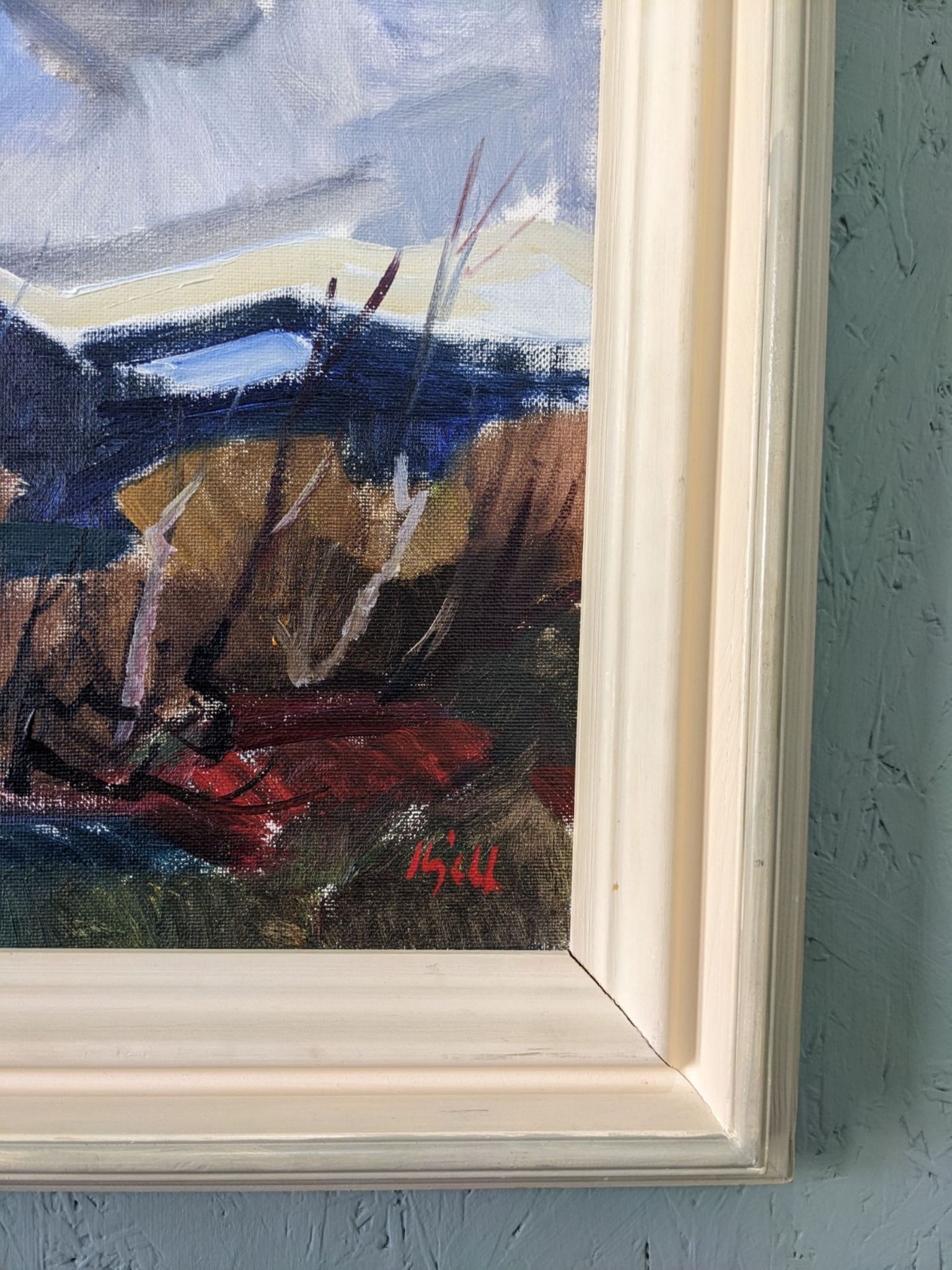 Mid-century modern swedish vintage landscape oil painting