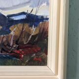 Mid-century modern swedish vintage landscape oil painting