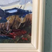 Mid-century modern swedish vintage landscape oil painting